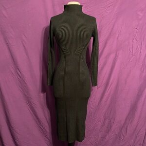 French Connection Dark Green/Black Stripe Long Sleeve Bodycon Maxi Dress. Size 2